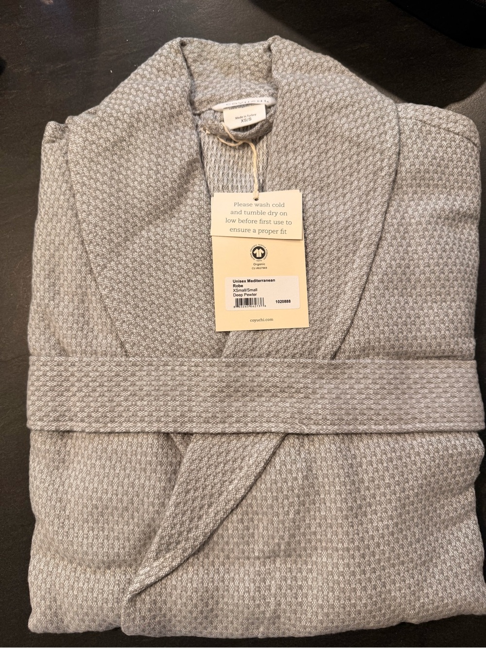 Coyuchi Unisex Mediterranean Robe in Deep Pewter Gray